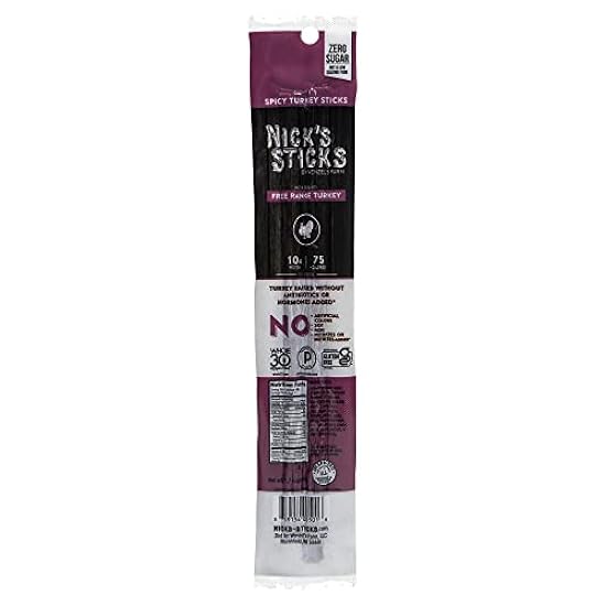 Nick´s Sticks Spicy Free Range Turkey Snack Sticks - Gluten Free – Paleo, Keto, Whole30 Approved – Kein Zucker, Soy, Antibiotics or Hormones (25 – 1.7oz. Packages of 2 Sticks) 481782072