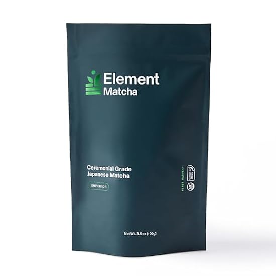 Element Matcha Ceremonial Grade Superior Grün Tee Matcha Powder - Authentic Japanese First Harvest for Tee and Lattes - Supports Skin, Calm Energy Superfood (3.5oz / 100g) 73824664