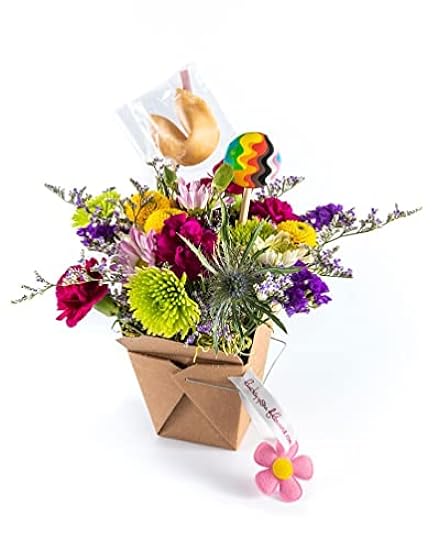 Pride Fresh Cut Live Flowers Arranged in a Takeout Container with Your Personal Message Tucked Inside a Fortune Cookie 504043798