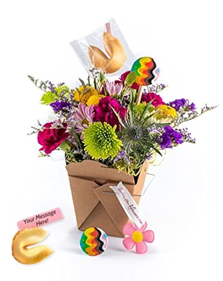 Pride Fresh Cut Live Flowers Arranged in a Takeout Container with Your Personal Message Tucked Inside a Fortune Cookie 217868587