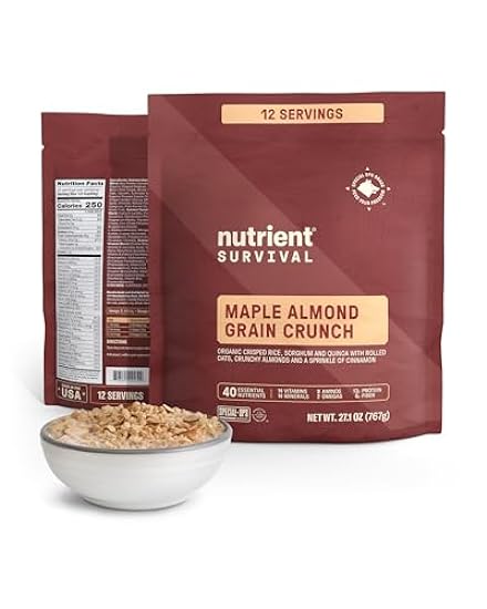 Nutrient Survival MRE Cereal, Maple Almond Grain Crunch (12 Servings) Freeze Dried Prepper Supplies & Emergency Food Supply, Dairy & Gluten Free, Shelf Stable Up to 15 Years, Pantry Pack 938715135