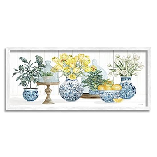 Stupell Industries Yellow Tulips Lemon Fruits Traditional Country Plant, Designed by Cindy Jacobs Weiß Framed Wall Art, 30 x 13 599184886
