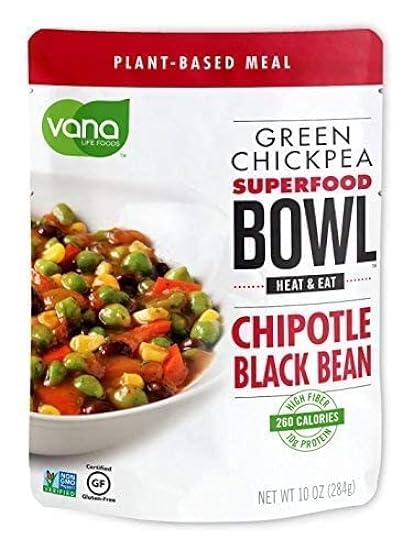 Vana Life´s Foods Plant based Ready Meal - Grün Chickpea Superfood Bowl Heat and Eat Microwaved Cooked Bowl | Product of the USA (Chipotle & Lime Combo, 6-Pack) 679252432