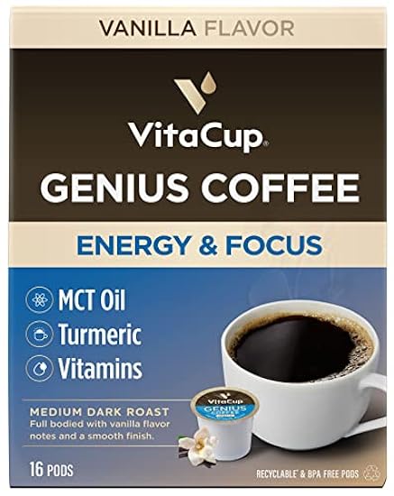 VitaCup Kaffee Pod Genius Vanilla & Mushroom 32ct. Bundle Vitamin infused Recyclable Single Serve Pods Compatible with K-Cup Brewers Including Keurig 2.0 343069022