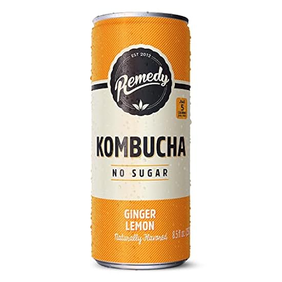 Remedy Kombucha Tee Organic Drink - Sugar Free, Keto, Vegan, Non-GMO, Gluten Free & Low Calorie - Sparkling Live Beverage w/ Gut Health & Probiotic Like Benefits - Ginger Lemon - 8.5 Fl Oz Can, 24-Pack 853596875