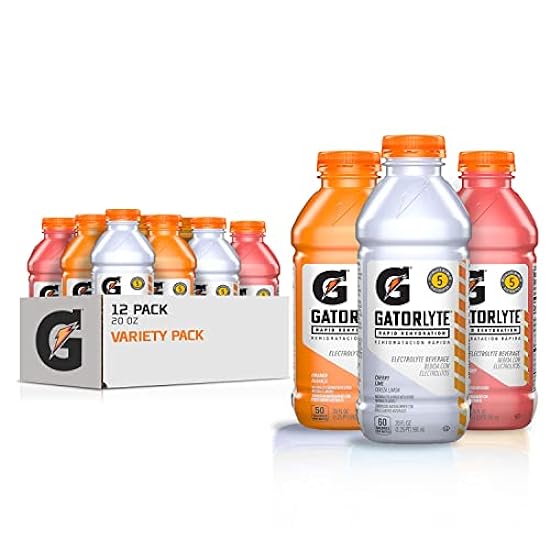 Gatorlyte Rapid Rehydration Electrolyte Beverage, 3 Flavor Variety Pack, 20 Fl Oz (Pack of 12) 725974683