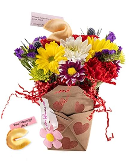 XOXO Fresh Cut Live Flowers Arranged in a Takeout Container with Your Personal Message Tucked Inside a Fortune Cookie 269381043