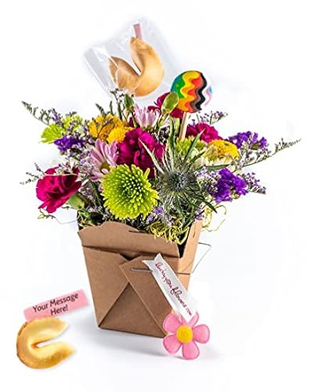 Pride Fresh Cut Live Flowers Arranged in a Takeout Container with Your Personal Message Tucked Inside a Fortune Cookie 217868587