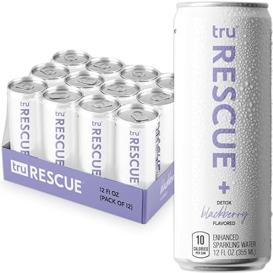 Tru Rescue Seltzer, Schwarzberry Flavored Sparkling Wasser Made with Real Fruchtsaft - Hydration Detox Drink plus Electrolytes - Caffeine Free, Kosher, GF, No Added Sugar Getränke, 12oz (Pack of 12) 712346309
