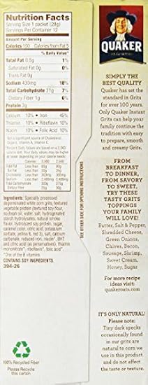 Quaker, Instant Grits, Country Bacon Flavor, 12oz Box (Pack of 4) 458722422