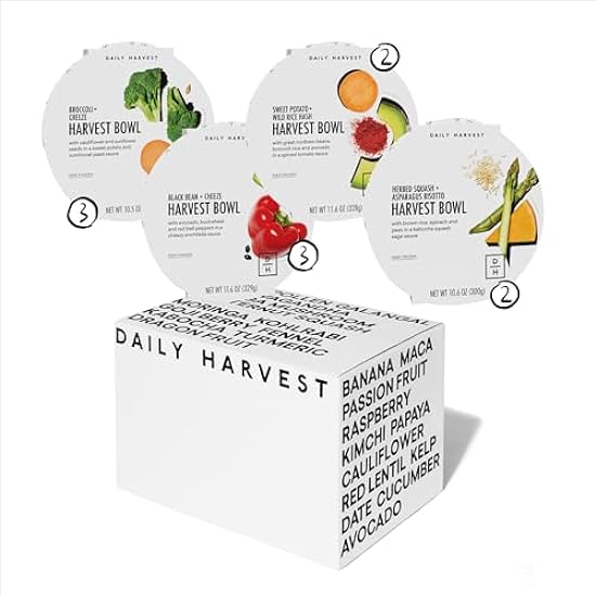 Daily Harvest - Harvest Bowl Mix Packs, All Time Faves (10 Pack), Sweet Potato Wild Rice Hash(3), Broccoli Cheeze(3), Schwarz Bean Cheeze(2), Herbed Squash Asparagus Risotto(2), Fruit + Vegetables, Super Food, Gluten Free, Vegan, No Added Sugar, Easy to P