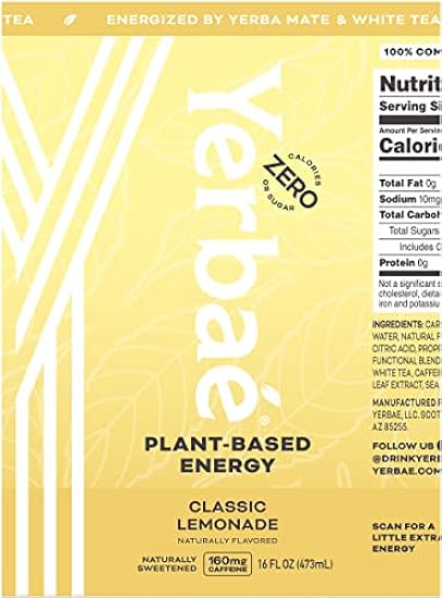 Yerbae Energy Beverage 16oz Cans (Classic Lemonade, 16 Fl Oz (Pack of 12)) 518272252