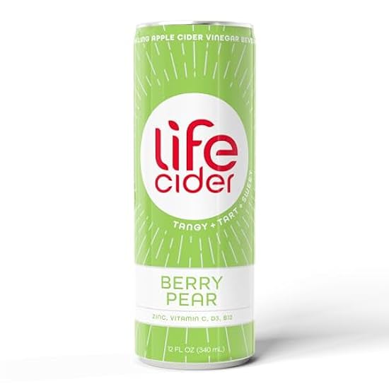 Life Cider, Berry Pear, Beverage made with Apple Cider Vinegar, Drinks for Digestive Health & Stomach Issues, Low Calorie & Low Carb Sodas, Immunity Drinks w/Vitamins, 12 Fl Oz (Pack of 12) 607822894
