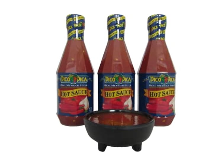 Pico Pica Hot Sauce, 15.5oz (Pack of 3) Bundle with Carlisle 3 oz Melamine Molcajete Salsa Dish, Schwarz 834511301