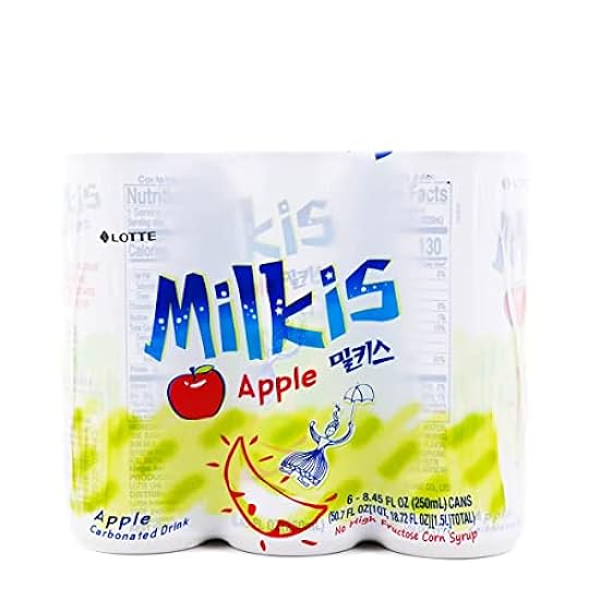 Carbonated Drink ( 6 x 8.45 floz ) Apple Flavor by Lotte Milkis (Can) - 50.7Fl oz (Pack of 6) 859940663