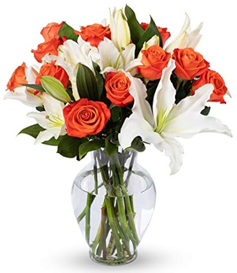 BENCHMARK BOUQUETS | Orange Rose and Lily Bouquet, Prime Delivery, Free Vase, Farm Direct Fresh Flowers, Gift for Anniversary, Birthday, Congratulations, Get Well, Home Décor, Sympathy, Thanksgiving 871873137