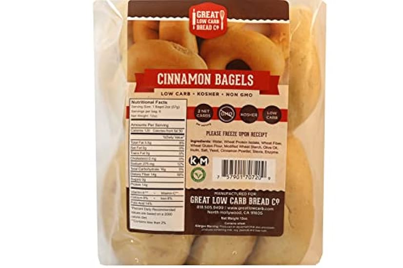 Great Low Carb Cinnamon Bagels| 4 Bags Vegan Friendly| Kosher| Served Fresh |Non GMO |Low carb diet | Perfect for breakfast 12oz per Beutel | 6 bagels per Beutel 293873035