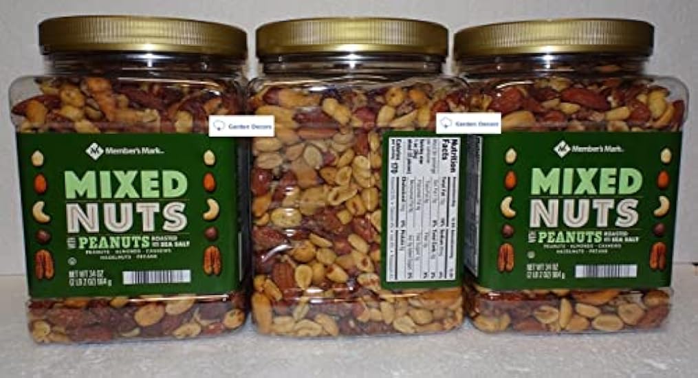 Member S Mark Roasted and Salted Mixed Nuts with Peanuts 34oz 964g (Three Jars) 970993280