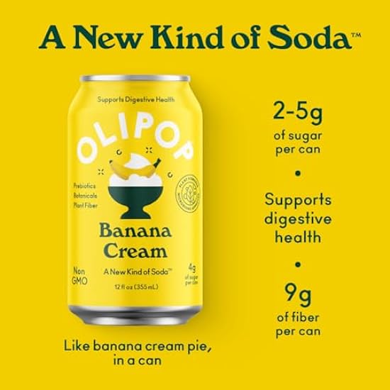OLIPOP Prebiotic Soda Pop, Banana Cream, Prebiotics, Botanicals, Plant Fiber, 12 fl oz (12 Cans) 718121425