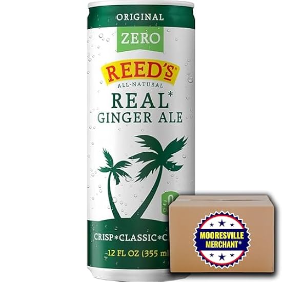Reeds Real Zero Sugar Ginger Ale Soda Slim Cans, 12 fl oz, 12 Cans with Mooresville Merchant Decal 951048246
