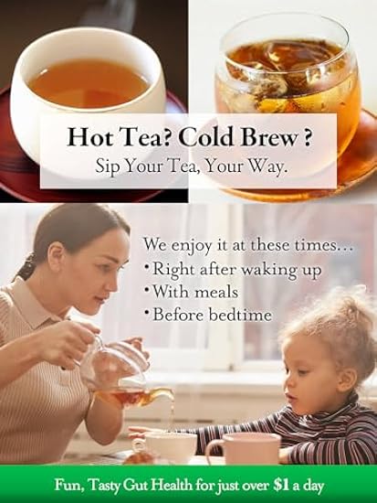 Sunrise Tee - Japanese Diet & Detox Grün Tee for Gut Health [10 billion Lactobacillus & Bifidobacteria / 1 cup] Houjicha, Kombucha, Guar Gum, Dietary Fiber [Non-Laxative & Caffeine-free] 1 box, 1 month´s supply 202507720