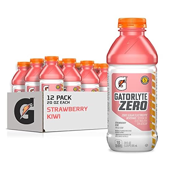 Gatorlyte Zero Electrolyte Beverage, Strawberry Kiwi, Zero Sugar Hydration, Specialized Blend of 5 Electrolytes, No Artificial Sweeteners or Flavors, 20oz Bottles (12 Pack)​ 559790261