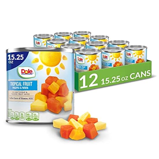 Dole Canned Tropical Fruit in Light Syrup & Passionfruit Juice, Pineapple & Papaya, Gluten Free, Pantry Staples, 15.25 Oz, 12 Count, Packaging May Vay 681049767