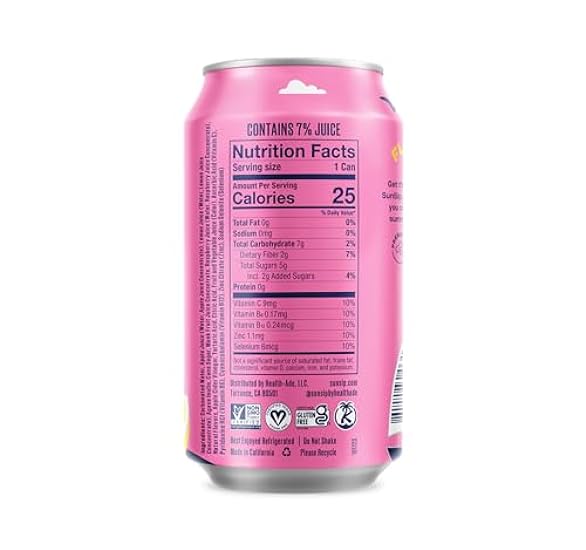 SunSip Prebiotic Soda With Benefits - Gut-Healthy Beverage with Vitamins and Minerals, 25 Calories, Soda Alternative, Naturally Sweetened with 5g of Sugar, 11.5 oz (12 Pack) Raspberry Lemonade 773196269