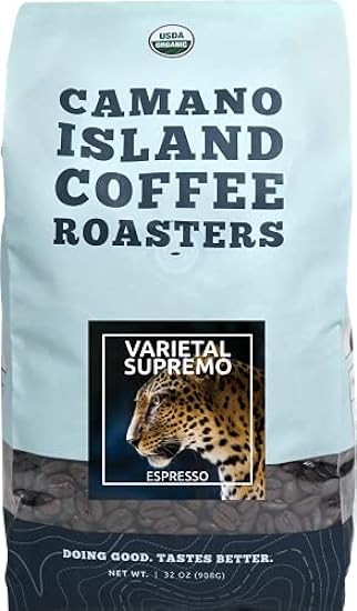 Camano Island Kaffee Roasters Varietal Supremo Espresso Blend, Whole Bean 2lb, Fresh Dark Roast, USDA Organic, Fairly Traded, Shade Grown Arabica, Schokolade, Caramel, Hint of Spice Flavor Profile 218179441