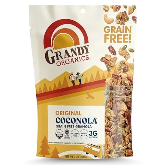 Grandy Organics Original Coconola Granola, Certified Organic Gluten Free Granola, Grain Free Granola, Original Flavor Coconola, Keto Certified and Paleo 9oz Each, Pack of 6 318371537