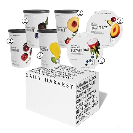 Daily Harvest - Heart Healthy Box (10 Pack), Frozen Organic Smoothies (2), Oat Bowls(2), Burrito Bowl(2), Pasta(2), Grains(1), Snack Bites(1), Fruit + Vegetables, Gluten Free, Kein Zucker Added, Vegan, Easy to Prep Snacks + Meals 289451823