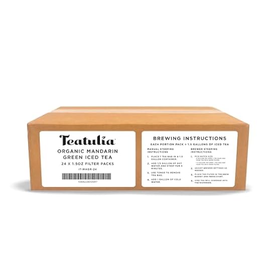 Teatulia Organic Mandarin Grün Iced Tee Pitcher Bags (24 Jumbo Tee Bags - Brews 1.5 Gallons) | 100% Compostable | Unsweetened Iced Tee Filter Packs For Foodservice, Restaurants, Cafes, Catering 620487637