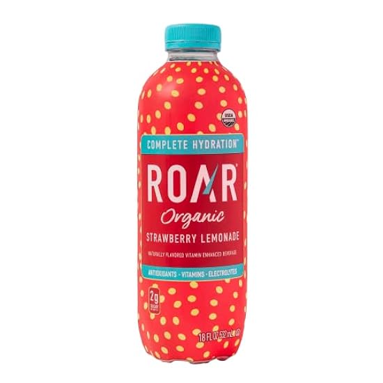Roar Organic Strawberry Lemonade Complete Hydration Electrolyte Beverage: A Coconut Wasser-Infused, Low-Calorie, Low-Sugar, Low-Carb USDA Organic Drink with Antioxidants and Vitamins (Pack of 12, 18 Fl oz. per bottle) 542231033