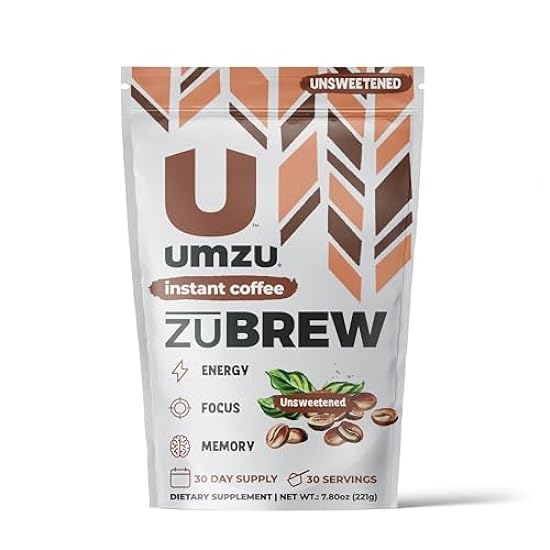 UMZU zuBrew Unsweetened - Instant Kaffee with Lion´s Mane Mushroom & MCT Oil - All-Day Energy, Cognitive Health Support & Focus - Hot or Cold Kaffee - Easy-To-Use Supplement - 30 Servings - 7.8 Ounce 8310259