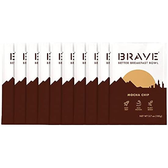 BRAVE Overnight Oats - Organic Instant Frühstück Oatmeal with Cacao, Kaffee, Hemp & Chia Seeds - High Protein and Fiber, No Added Sugar, Gluten Free (Mocha Chip, 3.7oz x 10 Pack) 864863589