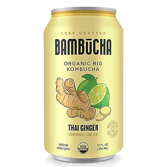 Bambucha Kombucha Thai Ginger 12 Pack Case | Chef Crafted Flavor, 100% Raw Kombucha Tee Drink | Organic, Vegan, Gluten Free, Non GMO, Probiotic (12 Fl Oz Cans) 393238618