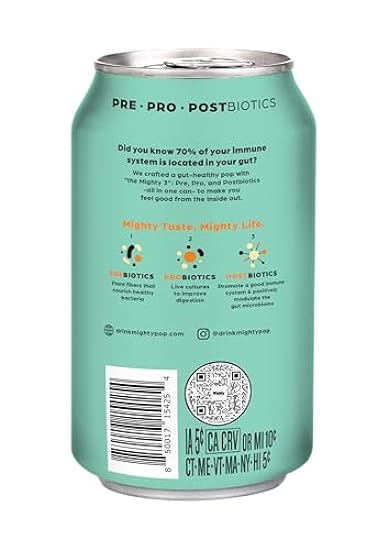 Mighty Pop (Orange Vainilla) | Prebiotic, Probiotic and Postbiotic Soda | 12 Cans - Refreshing Citrus Harmony with Vanilla Notes for Gut Health and Flavorful Hydration 113790631