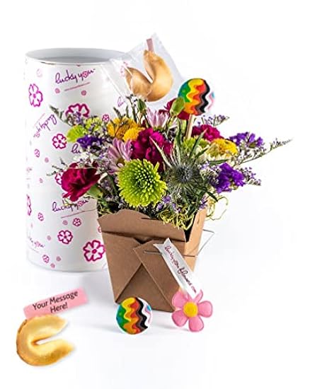 Pride Fresh Cut Live Flowers Arranged in a Takeout Container with Your Personal Message Tucked Inside a Fortune Cookie 744064772