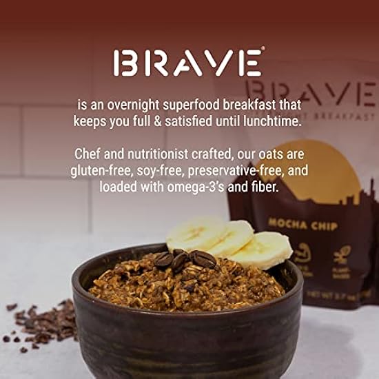 BRAVE Overnight Oats - Organic Instant Frühstück Oatmeal with Cacao, Kaffee, Hemp & Chia Seeds - High Protein and Fiber, No Added Sugar, Gluten Free (Mocha Chip, 3.7oz x 10 Pack) 262533943