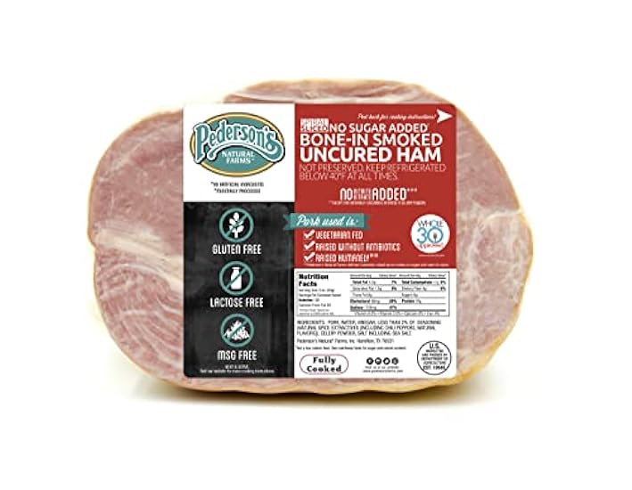 Pederson´s Farms, Spiral Sliced, Easter Ham, Bone In Uncured Half Ham, (7 lbs avg) Serves 10-12, Fully Cooked, Kein Zucker Added, Keto Paleo Friendly, No Nitrite Nitrate, Made in the US 558047611