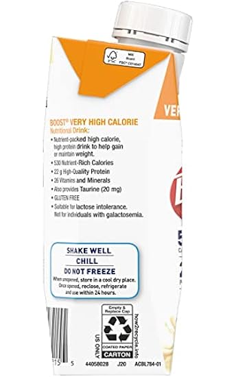 Boost Very High Calorie Nutritional Drink, Very Vanilla, 8 FL OZ (Pack of 12) 390932000