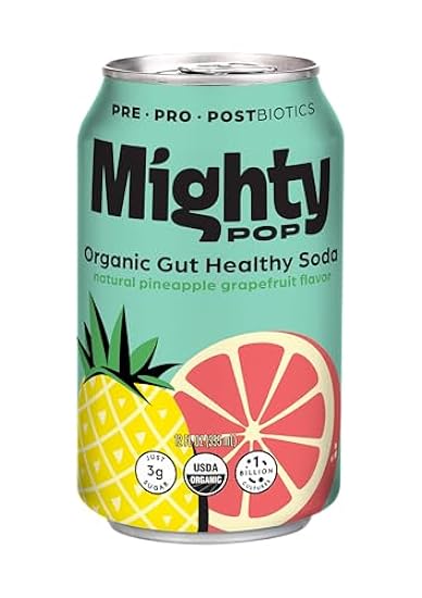 Mighty Pop (Pineapple Grapefruit) | Organic Prebiotic Probiotic Postbiotic Drink | 12-Pack Cans - Tropical Fusion of Pineapple and Grapefruit for a Zesty and Gut-Friendly Experience. 625695608