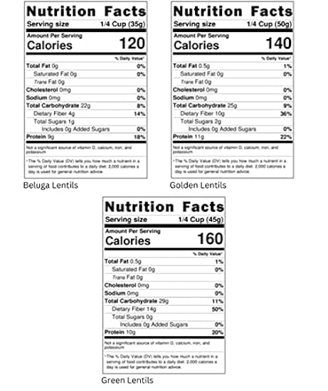 Grün Lentils | Schwarz Beluga Lentils | Golden Lentils | 12 LBS Total | Non-GMO | 100% Non Irradiated | Kosher | USA Grown | Vegan 73062453