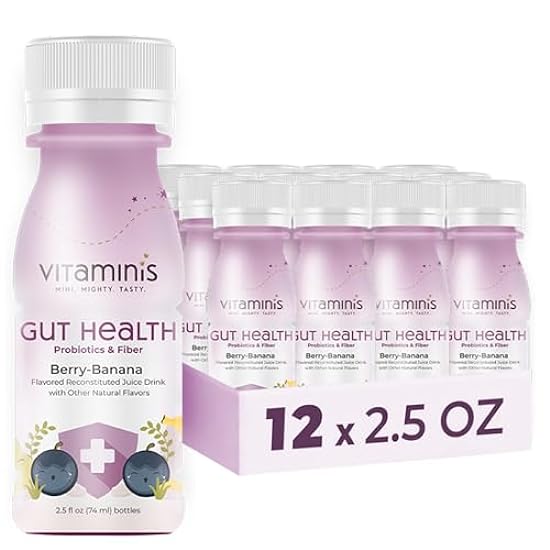Vitaminis - Gut Health Shot - Berry Banana Juice with Probiotics and Fiber for Digestive Health. Dairy Free, No Added Sugar, Shelf Stable, & Gentle for Kids, Women, & Men (2.5 Fl. Oz, Pack of 12) 911673605