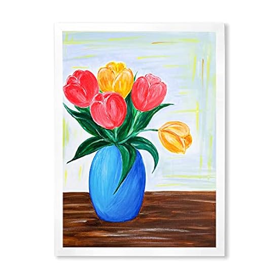 DesignQ Bouquet Of Rot and Orange Tulips In A Vase Trad