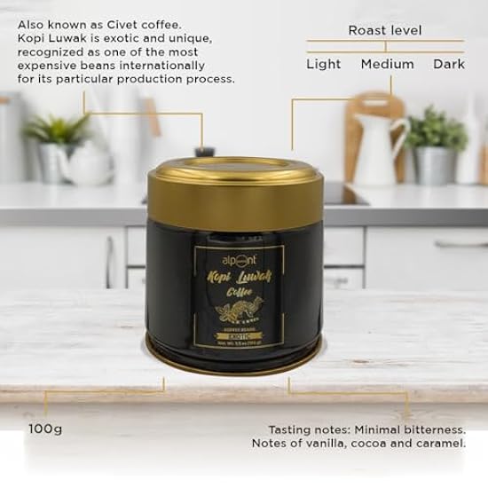 Alpont Gourmet Premium Kopi Luwak Kaffee - Whole Beans - Medium Roast - 3.5oz (100 grams) 29427129