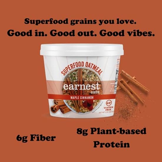 Earnest Eats Gluten-Free Superfood Oatmeal, Quinoa, Amaranth, Vegan, Healthy Snack, Maple Almond Cinnamon Blend, 2.35 Oz, Pack of 12 908777500