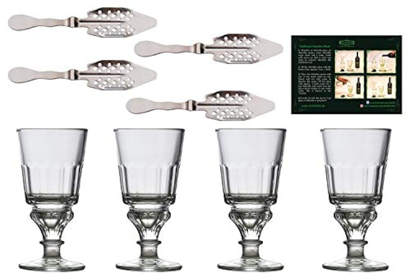 ALANDIA 4x Original Absinthe Glasses with Reservoir | 4x Absinthe Spoons Made of Stainless Steel | + Drinking Instructions 926523438