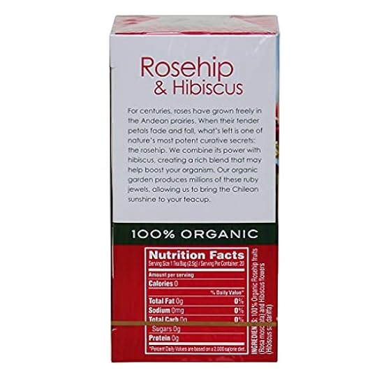 Garden of the Andes Herbal Organic Decaf Rosehip and Hibiscus Hot Tee Bags, 0.9 oz, 20 Count, (Pack of 6) 518698126