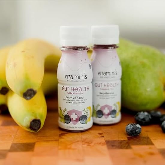Vitaminis - Gut Health Shot - Berry Banana Juice with Probiotics and Fiber for Digestive Health. Dairy Free, No Added Sugar, Shelf Stable, & Gentle for Kids, Women, & Men (2.5 Fl. Oz, Pack of 12) 911673605